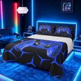 thumbnail image 1 of meiyoeat Neon Blue Flame Game Controller Full Size Sheets for Kids Boys, Blue Geometric Gaming Bed Sheets, 4-Piece, 1 Flat Sheet, 1 Fitted Sheet and 2 Pillowcases, 1 of 6