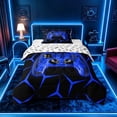 thumbnail image 1 of meiyoeat Neon Blue Flame Game Controller Twin Comforter Sets for Kids Boys, Blue Geometric Gaming Bedding Set, Gamepad Reversible 2pcs, 1 Comforter and 1 Pillowcase, 1 of 6