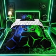thumbnail image 1 of meiyoeat Neon Blue-Green Flame Game Controller Twin Comforter Sets for Kids Boys, Dual-Tone Geometric Gaming Bedding Set, Gamepad Reversible 2pcs, 1 Comforter and 1 Pillowcase, 1 of 6