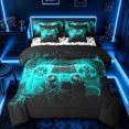 thumbnail image 1 of meiyoeat Neon Gaming Gamepad Twin Bedding Sets, Smoke Wave Bedding Comforter Set for Boys, Teal, Gamepad Reversible 7pcs, 1 of 6