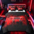 thumbnail image 1 of meiyoeat Neon Green Smoke Gaming Twin Bedding Sets for Boys Teens, Video Game Gamer Bedding Comforter Set, Black Red, Gamepad Reversible 7-Piece, 1 of 6