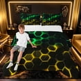 thumbnail image 1 of meiyoeat Neon Honeycomb Pattern Full Size Comforter Sets for Boys Girls, Geometric Hexagon Bedding Sets, Green Yellow, Black Reversible 3pcs, 1 Comforter and 2 Pillowcases, 1 of 6