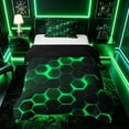 thumbnail image 1 of meiyoeat Neon Honeycomb Pattern Twin Bedding for Boys Girls, Geometric Hexagon Duvet Cover Set, Green, Black Reversible 2pcs, 1 Duvet Cover and 1 Pillowcase, 1 of 7