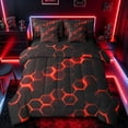 thumbnail image 1 of meiyoeat Neon Honeycomb Pattern Twin Bedding Sets for Boys Girls, Geometric Hexagon Bedding Comforter Set, Red, Black Reversible 7pcs, 1 of 6