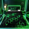 thumbnail image 1 of meiyoeat Neon Honeycomb Pattern Twin Comforter Sets for Boys Girls, Geometric Hexagon Bedding Set, Green, Black Reversible 2pcs, 1 Comforter and 1 Pillowcase, 1 of 6