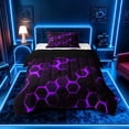 thumbnail image 1 of meiyoeat Neon Honeycomb Pattern Twin Comforter Sets for Boys Girls, Geometric Hexagon Bedding Set, Purple, Black Reversible 2 Pieces, 1 Comforter and 1 Pillowcase, 1 of 6
