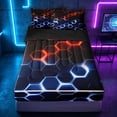 thumbnail image 1 of meiyoeat Neon Honeycomb Pattern Zipper Twin Comforter Sets with Fitted Sheet and 2 Pillowcases for Boys Girls, Geometric Hexagon Zipper Bedding Set, Red Blue, Black Reversible, 1 of 6