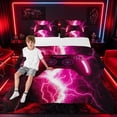 thumbnail image 1 of meiyoeat Neon Lightning Gamer Full Size Comforter Sets for Teens Boys, Electric Pink Gaming Bedding Sets, Black Reversible 3-Piece, 1 Comforter and 2 Pillowcases, 1 of 6
