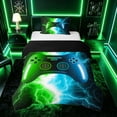 thumbnail image 1 of meiyoeat Neon Lightning Gamer Twin Bedding for Teens Boys, Electric Green Blue Gaming Duvet Cover Set, Black Reversible2 Pieces, 1 Duvet Cover and 1 Pillowcase, 1 of 7