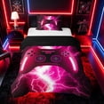 thumbnail image 1 of meiyoeat Neon Lightning Gamer Twin Bedding for Teens Boys, Electric Pink Gaming Duvet Cover Set, Black Reversible 2pcs, 1 Duvet Cover and 1 Pillowcase, 1 of 7