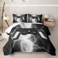thumbnail image 1 of meiyoeat Neon Lightning Gaming Bed Spread Queen for Boys Girls, Electric Gamer Queen Coverlet Set, Black White, 3pcs 1 Quilt and 2 Pillowcases, 1 of 7