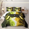 thumbnail image 1 of meiyoeat Neon Lightning Gaming Bed Spread Queen for Boys Girls, Electric Gamer Queen Coverlet Set, Yellow Green, 3 Pieces 1 Quilt and 2 Pillowcases, 1 of 7