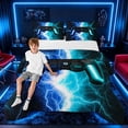 thumbnail image 1 of meiyoeat Neon Lightning Gaming Full Size Comforter Sets for Boys Girls, Electric Gamer Bedding Sets, Blue Cyan, Black Reversible 3-Piece, 1 Comforter and 2 Pillowcases, 1 of 6