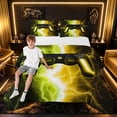 thumbnail image 1 of meiyoeat Neon Lightning Gaming Full Size Comforter Sets for Boys Girls, Electric Gamer Bedding Sets, Yellow Green, Black Reversible 3pcs, 1 Comforter and 2 Pillowcases, 1 of 6