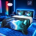 thumbnail image 1 of meiyoeat Neon Lightning Gaming Full Size Sheets for Boys Girls, Electric Gamer Bed Sheets, Blue Cyan, 4-Piece, 1 Flat Sheet, 1 Fitted Sheet and 2 Pillowcases, 1 of 6
