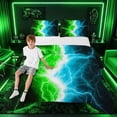 thumbnail image 1 of meiyoeat Neon Lightning Pattern Full Size Comforter Sets for Boys, Electric Green Blue Print Bedding Sets, Black Reversible 3pcs, 1 Comforter and 2 Pillowcases, 1 of 6