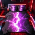 thumbnail image 1 of meiyoeat Neon Lightning Pattern Twin Bedding Sets for Boys, Electric Purple Print Bedding Comforter Set, Black Reversible 7 Pieces, 1 of 6
