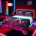thumbnail image 1 of meiyoeat Neon Lights Full Size Sheets for Boys, Sci-Fi Cyan Pink Gaming Bed Sheets, 4-Piece, 1 Flat Sheet, 1 Fitted Sheet and 2 Pillowcases, 1 of 6