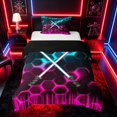thumbnail image 1 of meiyoeat Neon Lightsaber Twin Bedding for Boys, Sci-Fi Cyan Pink Gaming Duvet Cover Set, Black Reversible 2pcs, 1 Duvet Cover and 1 Pillowcase, 1 of 7