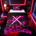 thumbnail image 1 of meiyoeat Neon Twin Bedding for Boys, Sci-Fi Pink Gaming Duvet Cover Set, Black Reversible2 Pieces, 1 Duvet Cover and 1 Pillowcase, 1 of 7