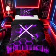 thumbnail image 1 of meiyoeat Neon Twin Bedding for Boys, Sci-Fi Purple Gaming Duvet Cover Set, Black Reversible 2-Piece, 1 Duvet Cover and 1 Pillowcase, 1 of 7