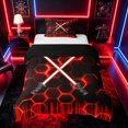 thumbnail image 1 of meiyoeat Neon Twin Bedding for Boys, Sci-Fi Red Gaming Duvet Cover Set, Black Reversible 2-Piece, 1 Duvet Cover and 1 Pillowcase, 1 of 7