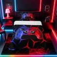 thumbnail image 1 of meiyoeat Neon Red-Blue Flame Game Controller Twin Sheet Sets for Kids Boys, Dual-Tone Geometric Gaming Bedding, 3-Piece, 1 Flat Sheet, 1 Fitted Sheet and 1 Pillowcase, 1 of 6