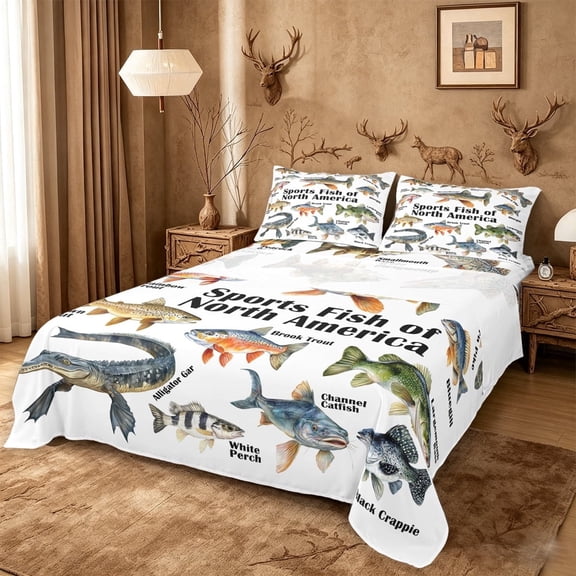 meiyoeat Northern Pike Bed Sheets For Kids,Rustic Bass Fish Full Size Sheets For Men,4pcs