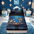 thumbnail image 1 of meiyoeat Ocean Navy Shark Zipper Twin Comforter Sets with Fitted Sheet and 2 Pillowcases for Men Boys, Kawaii Coastal Animal Zipper Bedding Set, Black Reversible, 4 Pieces, 1 of 6