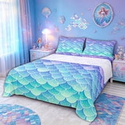meiyoeat Ombre Sparkle Mermaid Bed Sheets for Girls, Gradient Star Ocean Wildlife Full Size Sheets, Blue Purple, 4pcs, 1 Flat Sheet, 1 Fitted Sheet and 2 Pillowcases