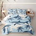 thumbnail image 1 of meiyoeat Palm Tree Coastal Shark Quilt King for Boys Girls, Beach Summer Ocean Wildlife King Coverlet Set, Sky Blue, 3-Piece, 1 of 7