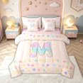thumbnail image 1 of meiyoeat Pastel Balloon Letter M Twin Bedding for Boys Girls, Cute Monogram Bedding Comforter Set, Pink Reversible, 7-Piece, 1 of 6