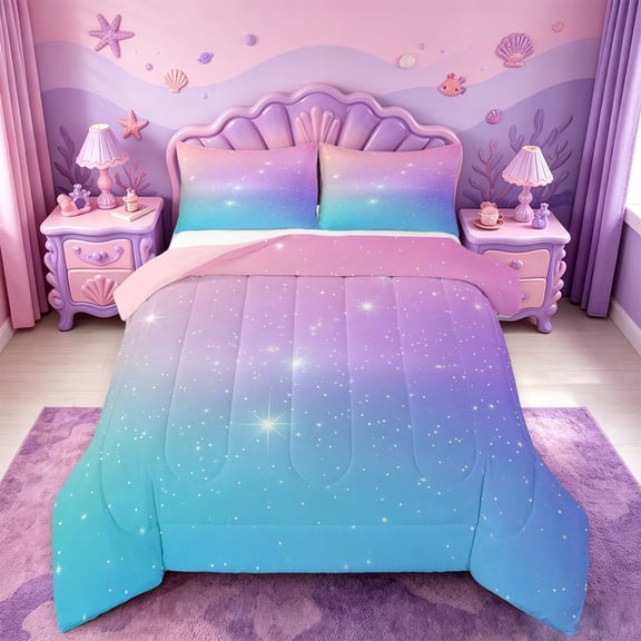 meiyoeat Pastel Star Pattern Full Size Comforter Sets,Dreamy Print Bedding Comforter Set For Girl,Reversible,3pcs,1 Comforter and 2 Pillowcases