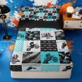 thumbnail image 1 of meiyoeat Patchwork Extreme Motorcycle Zipper Twin Comforter Sets with Fitted Sheet and 2 Pillowcases,Chevron Dirt Bike Zipper Bedding Set,Blue Grey,Reversible, 1 of 6