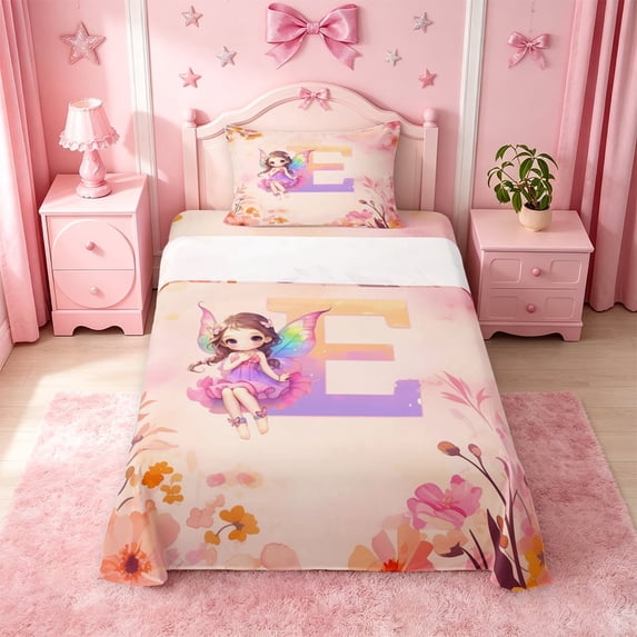 meiyoeat Personalized Initial E Twin Sheets,Vintage Botanical Flowers Bedding For Girl,3 Pieces,1 Fitted Sheet and 1 Pillowcase