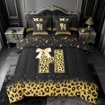 thumbnail image 1 of meiyoeat Personalized Monogram Print 7-Piece Twin Bedding,Leopard Bowknot Bling Initial Art Bedding Comforter Set For Girl,Black Reversible, 1 of 7