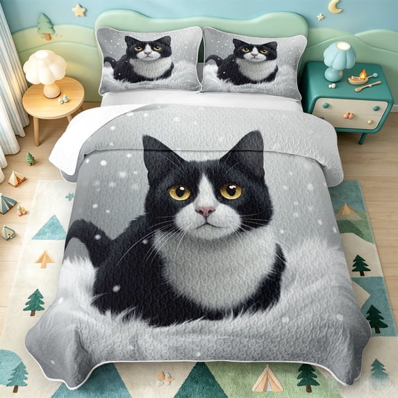 meiyoeat Pet Cat Bed Spread Queen,Cute Animal Kitten Queen Coverlet Set,3 Pieces,1 Quilt and 2 Pillowcases