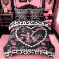 thumbnail image 1 of meiyoeat Pink Black Leopard Pattern 7 Pieces King Bedding For Girls,Cheetah Initial K Letter King Bed In A Bag For Leopard Lovers,Black Reversible, 1 of 7