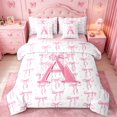 thumbnail image 1 of meiyoeat Pink Bow 7-Piece Twin Bedding Sets For Girls,Coquette Bowtie Monogrammed A Print Bedding Comforter Set For Kids,pink Reversible, 1 of 7