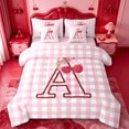 thumbnail image 1 of meiyoeat Pink Bow Cherry Monogram A 7-Piece King Bedding,Classic Geometric Checkered King Bed In A Bag For Girl,Pink Reversible, 1 of 7