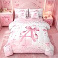 thumbnail image 1 of meiyoeat Pink Bow Monogram A 7-Piece Twin Bedding,Cute Ribbon Bowknot Bedding Comforter Set For Girl,Pink Reversible, 1 of 7