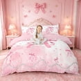 thumbnail image 1 of meiyoeat Pink Bow Monogram A Bedding,Cute Ribbon Bowknot Duvet Cover Full For Girl,Pink Reversible,3-Piece,1 Duvet Cover and 2 Pillowcases, 1 of 6