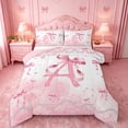 thumbnail image 1 of meiyoeat Pink Bow Monogram A Full Size Comforter Sets,Cute Ribbon Bowknot Bedding Comforter Set For Girl,Pink Reversible,3-Piece,1 Comforter and 2 Pillowcases, 1 of 7