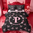 thumbnail image 1 of meiyoeat Pink Bowknot Monogrammed P 7-Piece Twin Bedding,3D Cartoon Pearl Bedding Comforter Set For Girl,Pink Reversible, 1 of 7