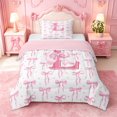 thumbnail image 1 of meiyoeat Pink Bowknot Twin Comforter Sets For Girls,Coquette Bowtie Monogrammed L Print Bedding Set For Kids,pink Reversible,2 Pieces, 1 of 7