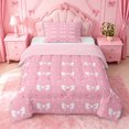 thumbnail image 1 of meiyoeat Pink Bowknot Twin Comforter Sets For Girls,Cute Loves Pattern Bedding Set For Women,Pink Reversible,2 Pieces, 1 of 7