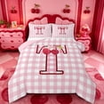 thumbnail image 1 of meiyoeat Pink Checkered Initial T King Size Comforter Sets,Bowknot Cherry Monogrammed Print Comforters King Size For Girl,Pink Reversible,3 Pieces,1 Comforter And 2 Pillowcases, 1 of 7