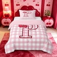 thumbnail image 1 of meiyoeat Pink Cherry Monogrammed P Twin Comforter Sets,Cute Ribbon Bowknot Bedding Set For Girl,Pink Reversible,2 Pieces,1 Comforter and 1 Pillowcase, 1 of 7