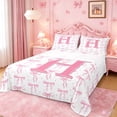 thumbnail image 1 of meiyoeat Pink Cute Bow Full Size Sheets For Girls,Dreamy Bowknot Monogram Print H Bed Sheets For Kids,4pcs, 1 of 6