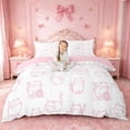 thumbnail image 1 of meiyoeat Pink Cute Cat Pattern Bedding,Girly Kitten Print Duvet Cover Full For Girl,Reversible,3 Pieces,1 Duvet Cover and 2 Pillowcases, 1 of 6